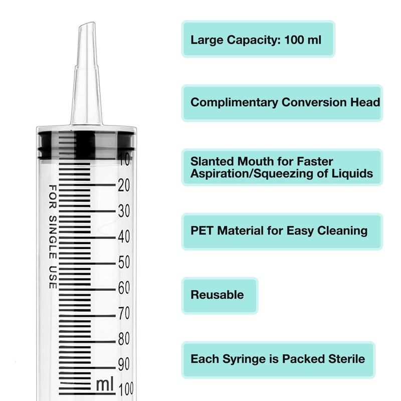 Syringes 100 ml Pack of 5 Syringes 100 ml with Blunt Needle | Sterile packed dosing syringe reusable for feeding plant irrigation engine oil or brake fluid