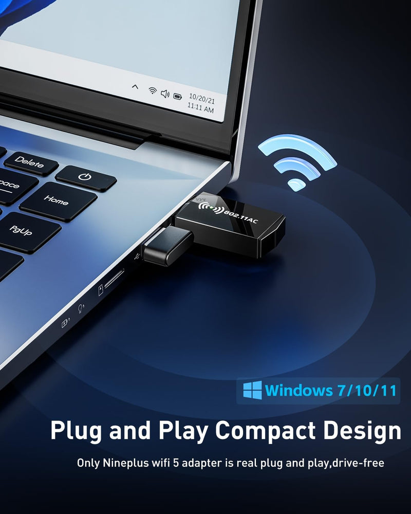 AXOYOXA AC1300 USB WiFi Adapter for Desktop PC & Laptop | Dual Band 2.4G/5G USB 3.0 Wireless Network Dongle with High-Gain Antenna |Win 11/10/7|Fast Gaming & Streaming| Plug-and-Play (Black)