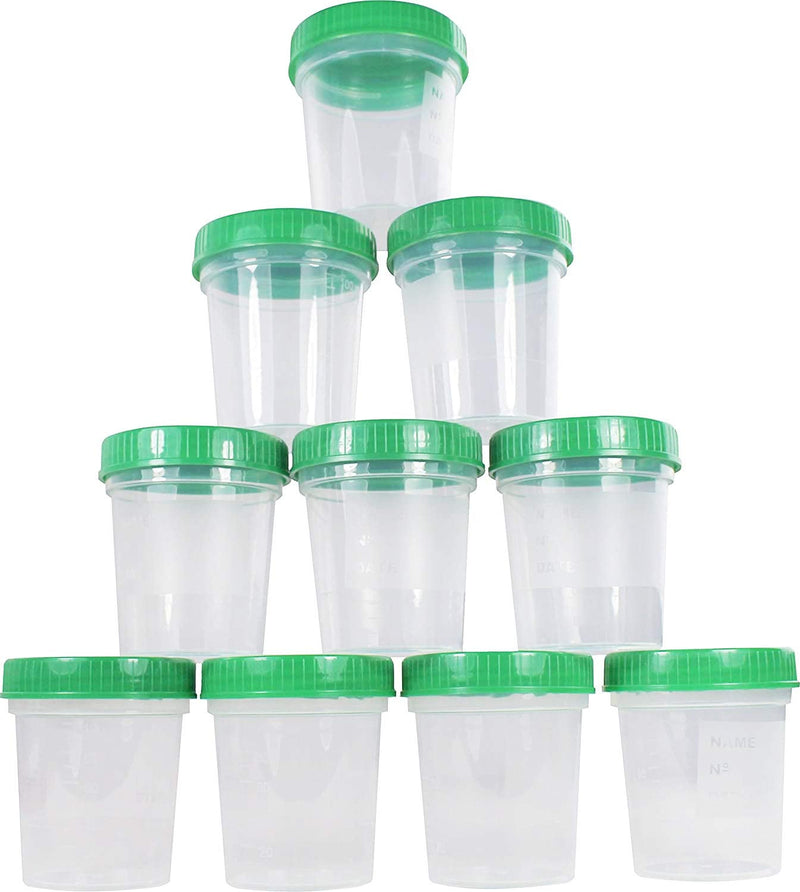 25x urine sample cups 125ml with green screw lid