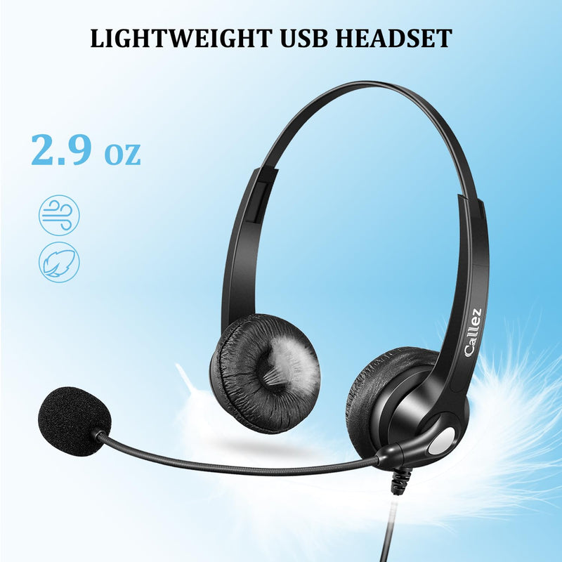 Callez USB Headset with Microphone for PC Ultra Comfort USB Headphone with Noise-Cancelling Microphone for Laptop Computer Mac Business Skype Webinar Office Remote Work Gray