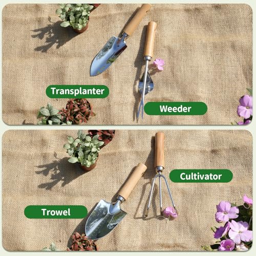 Garden Tool Set,10 Piece Garden Kit, and 3 Pieces Heavy Duty Stainless Steel Gardening Hand Tools,Gardening Gifts for Women Men Pink Floral Pattern Design