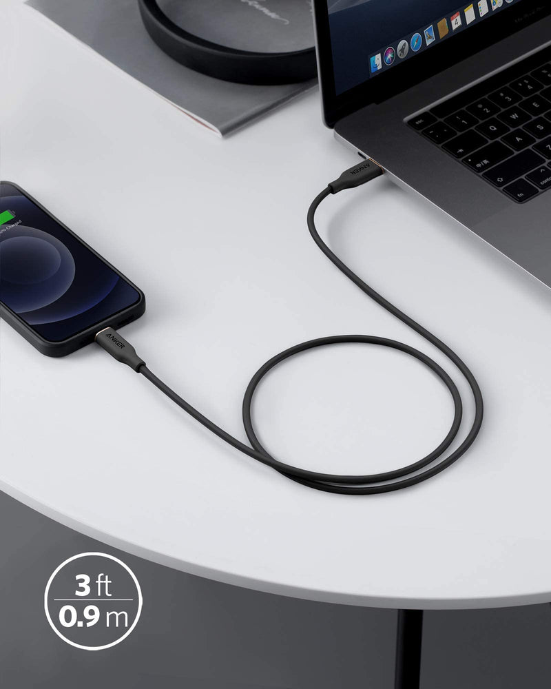 Anker USB C to Lightning Cable, MFi Certified Powerline III Flow Silicone Charging Cable for iPhone 13 13 Pro (Midnight Black, 3ft) (Pack of 2) 3ft (Pack of 2)