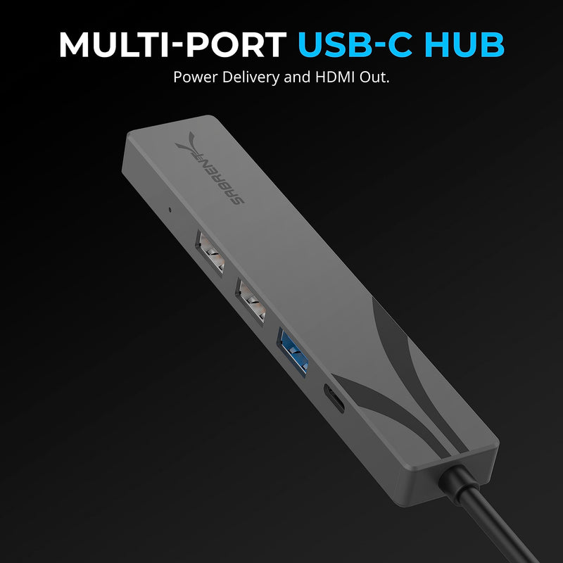 SABRENT Multi-Port USB-C Hub with Power Delivery, HDMI Out, 3 USB A Ports, 4K@60Hz, 90W PD, Aluminum [HB-SHPU] USB-C 5-Port Hub