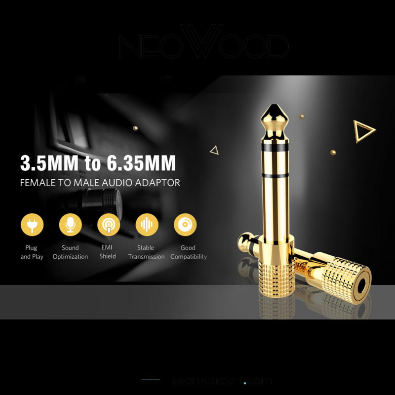 Audio Adapter 6.35mm to 3.5mm Aux: Gold Plated Stereo 1/4 Inch Male Plug to 1/8-inch Female Jack for Headphone Guitar Amp