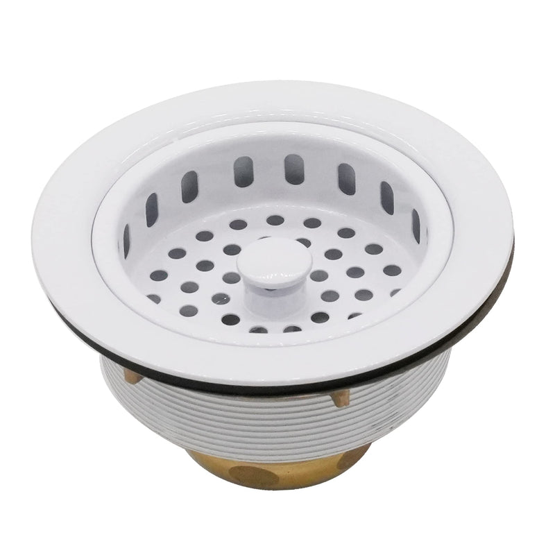 Westbrass D2165-50 Post Style Large Kitchen Basket Strainer with Waste Disposal Flange and Stopper, Powder Coat White 1 Pack