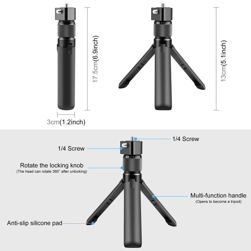 PULUZ Bullet Time Handle Tripod Multi-Functional Tabletop Fold Tripod for Insta360 X4, Insta 360 X3, ONE RS, Go pro Hero 11 10 9 5 4 3 Sport Action Camera Accessories