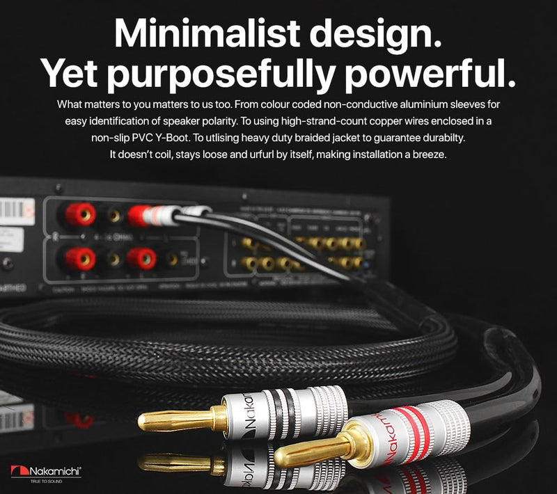 Nakamichi Excel Series 24k Gold Plated Banana Plug with (6 Feet) 12AWG Speaker Cable Wire 99.9% Oxygen-Free Copper (OFC) Heavy Duty Braided for Amplifier Hi-Fi Home Theatre - Black (6ft/1.8m) 6-Feet (1.8m) Black (12 AWG)