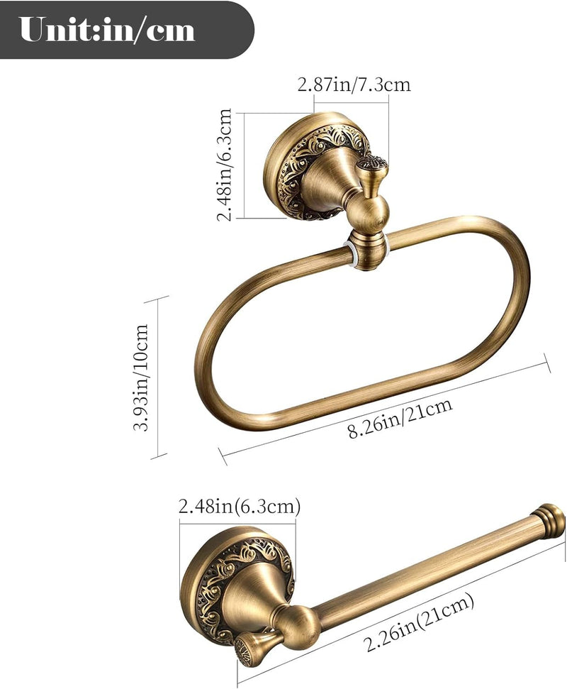 WOLIBEER Antique Brass Toilet Paper Holder, Brass Towel Ring Oval, Hand Towel Holder Bathroom Accessories Wall Mounted Vintage 2 Pieces Brass a