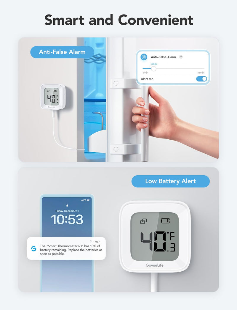 GoveeLife WiFi Refrigerator Thermometer with Alarm, Wireless Digital Freezer Temperature Gauge with App Control, LCD Display, 2 Years Free Data Export, for Home Kitchen Fridge Hot Tub 2 Pack 1 Gateway + 2 Sensor