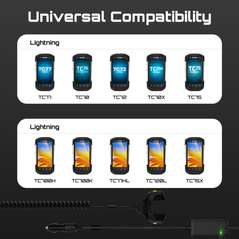 Fast Charging Car Charger Cable for Zebra Symbol TC77 TC70 TC72 TC75 TC70X TC75X TC700H TC700K TC77HL TC720L Barcode Scanners - Fully Charges in Just Over 4 Hours - CHG-TC7X-CLA1-01
