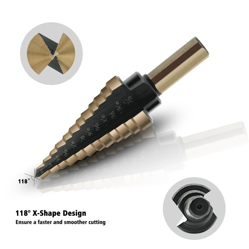 GMTOOLS 5Pcs Step Drill Bit & 5Pcs Countersink Drill Bit Set, Titanium Coated, 50 Sizes of Step Bit for Metal with Aluminum Case, Multiple Hole Stepped Up Bits for DIY 11PCS