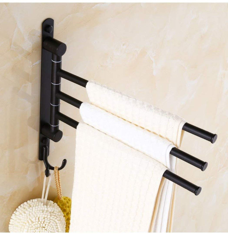 ELLO&ALLO Oil Rubbed Bronze Swing Out Towel Racks for Bathroom Holder Wall Mounted Towel Bars with Hooks 3-Arm Round Bar