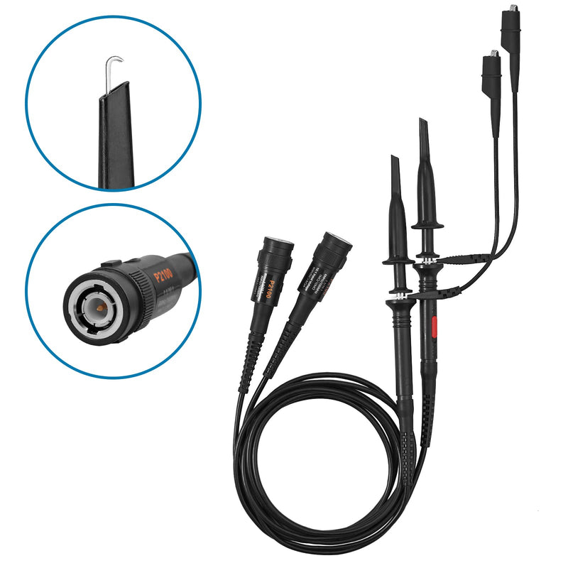 AUTOUTLET 2pcs P2100 100MHz Oscilloscope Probe Kit, Oscilloscope Probe with BNC to Crocodile Clip Test Lead Kit, 10:1 and 1:1 Switchable High Precision Scope Oscilloscope Clip Probes 100 MHz (with BNC to crocodile clip)