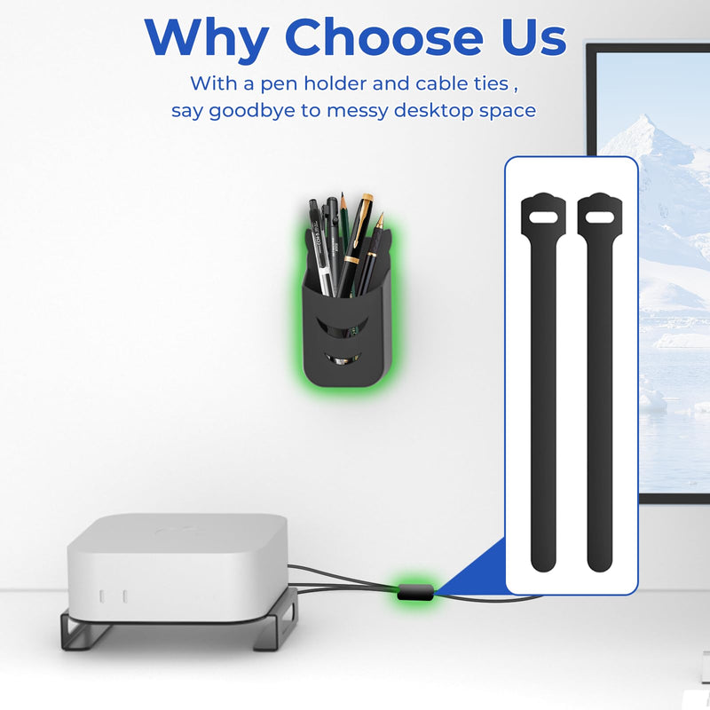 Dock Stand Compatible with Mac mini M4 & M4 Pro 2024, Anti-Slip Metal Desktop Stand Mount for Mac mini M4 and M4 Pro with Pen Holder and Cable Ties, Improved Cooling