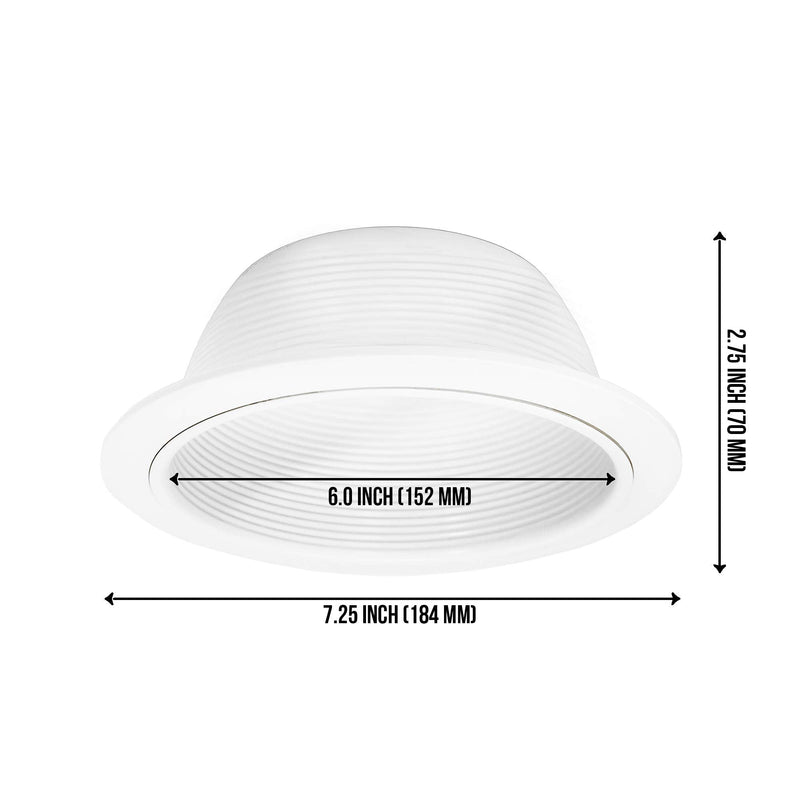 PROCURU [6-Pack] 6" Metal Recessed Can Light Trim Cover, Step Baffle with Ring, White (Trim Only, Bulb Not Included) White (6-Pack) 6-Inch (Trim Only)