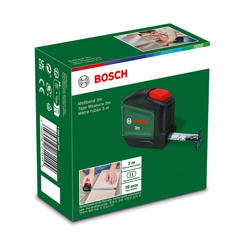 Bosch Home and Garden Bosch Tape Measure 3m (Autolock; 19mm wide tape, nylon coated, accurate 3 meter tape measure with bi-directional hook and metal belt clip)