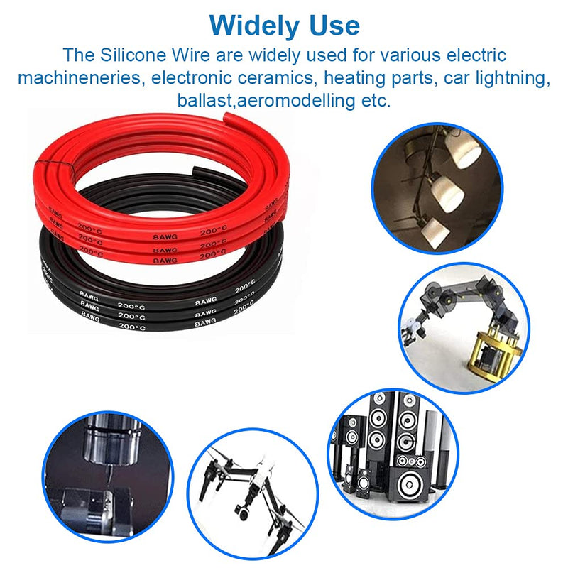 MMOBIEL Battery Electric Cable 10 AWG 6mm² Red and Black 2.5m/8.2ft Silicone Cable with 1050 Core Core Strands for RC Drone Airplane Truck Car Battery Clamp Cable 2.5m 10Awg