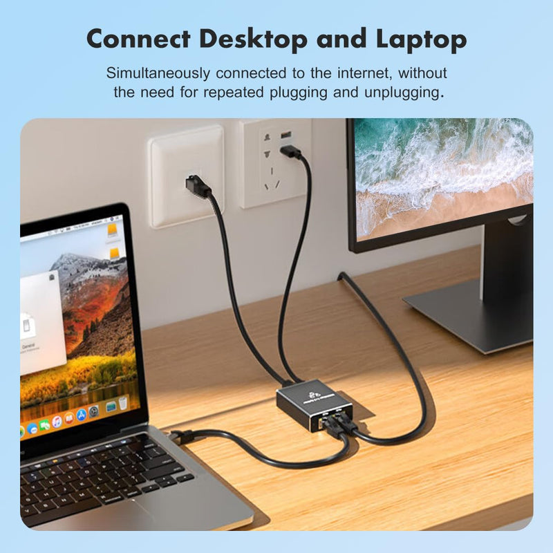 Ethernet Splitter 1 to 3, High Speed Internet Splitter, 1000Mbps LAN-Splitter, Gigabit RJ45 Ethernet Switch, Supporting Simultaneous Networking of 3 Devices, Applicable to Cat 5/5e/6/7/8 Cable Ethernet Splitter 1 to 3