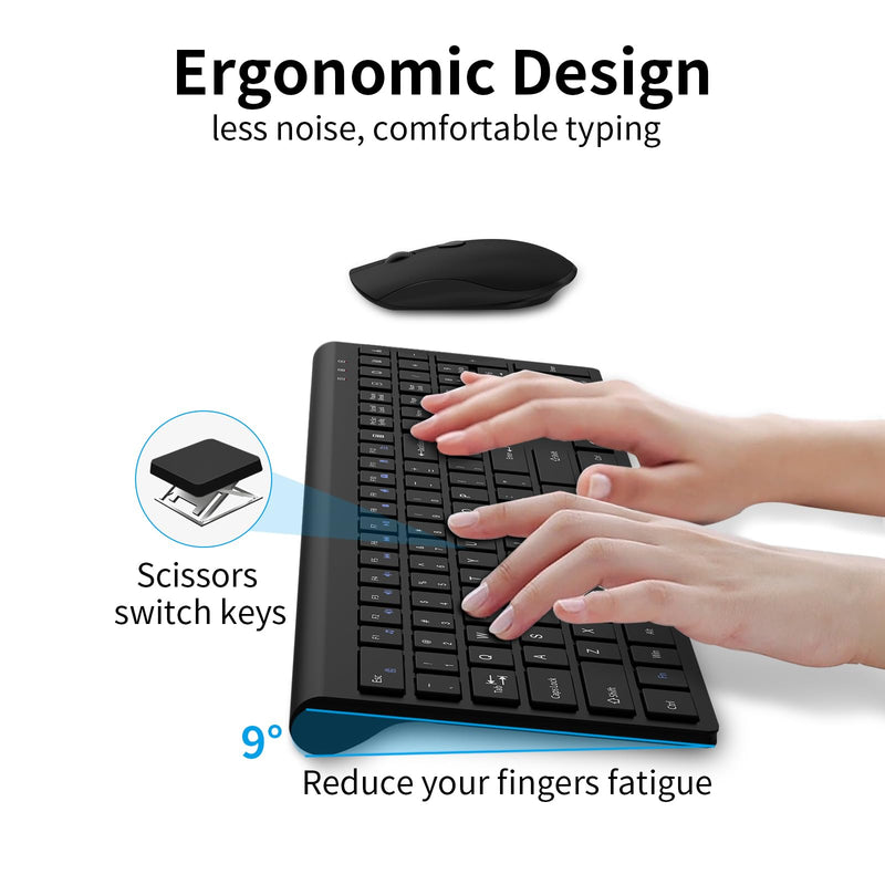 Wireless Keyboard and Mouse Combo, Silent Full-Size Computer Keyboard with Calculator Button, 2400 DPI Mouse, Quiet Click, Slim Cordless USB Keyboard Mouse Set for Laptop PC Windows Mac - Black KM426-Black