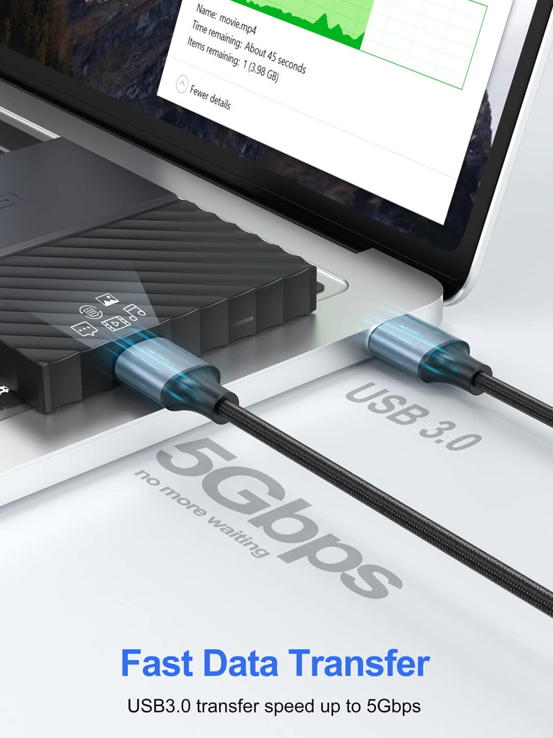 USB 3.0 Cable 1FT 2-Pack, Short USB A Male to Male Cord Double Sided Cable Compatible with Hard Drive, Laptop Cooler, DVD Player and More Grey-1FT