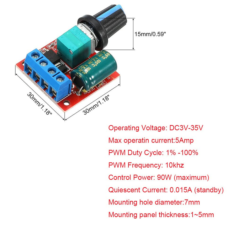 GUUZI DC Motor Speed Controller DC 6V 12V 24V 35V, DC 5V-35V 5A Voltage PWM Adjustable Driver Switch with Control Button (6pcs) 6pcs