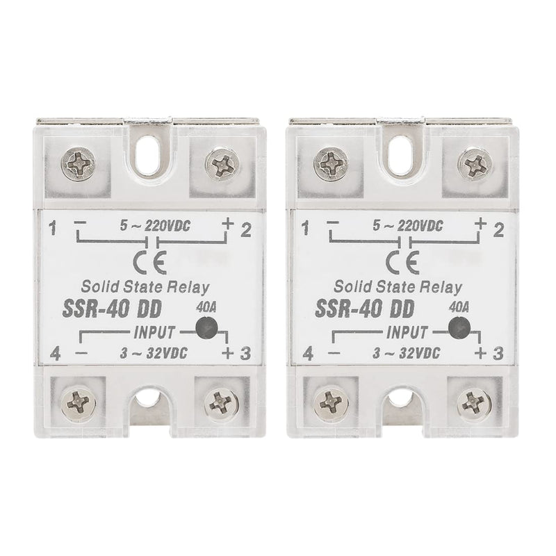 2pcs 40A SSR Solid State Relay DC Control Relay Modules, Input DC 3V-32V Output DC 5V-220V