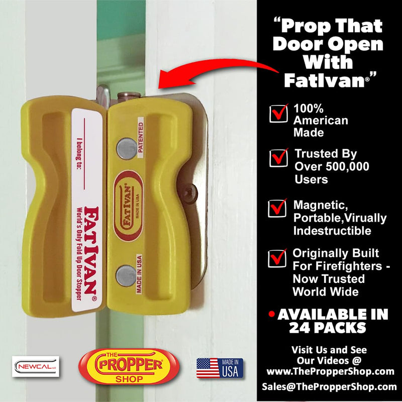 The Original Fat Ivan Fold Up Doorstop Wedge with Magnet - for Moving Office Home or School - Great for Police, Admin, Firefighters and Any time You Need a Door to Stay Open Yellow 2 Pack