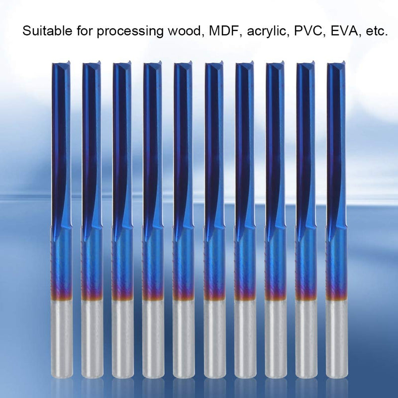 10Pcs 3.175mm CNC Router Carbide 2-Flute Straight Nano Blue Coating End Mill, Handle Milling Tool for Processing Wood