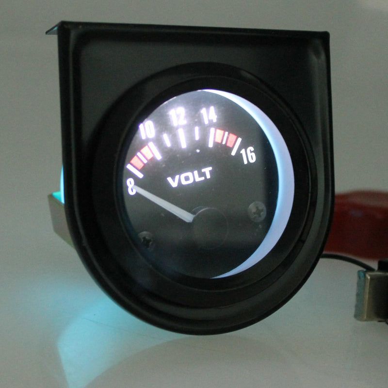 12V Voltmeter Gauge 2" 52mm Volt Voltage Meter Gauge Universal Pointer Voltmeter Car Auto Measure Range 8-16V LED Light Dial Black