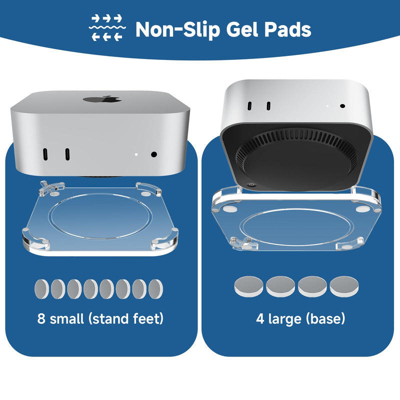 Clear Acrylic Desktop Stand for Mac mini M4/M4 Pro 2024 – Enhanced Cooling & Easy Access Design | Anti-Slip Rubber Feet, Transparent Mac mini Holder