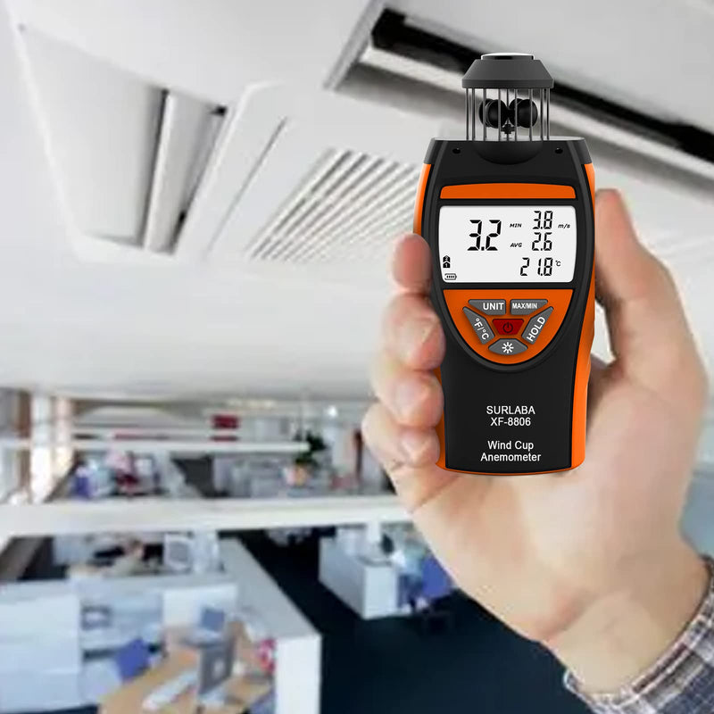 Digital Cup Wind Meter, Handheld Anemometer ±4% High Accuracy Wind Gauge Measures MAX/MIN/AVG Wind Speed & Temperature (℃/℉), Wind Meter with Compass for Shooting, Sailing, Surfing, Drone XF-8806