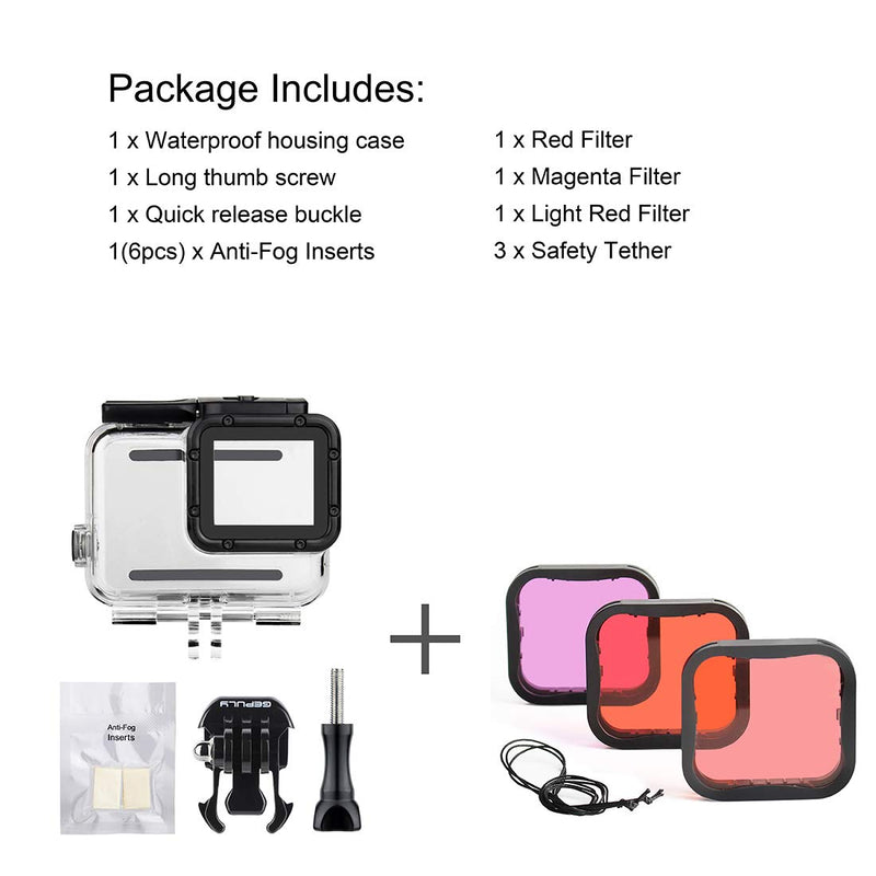 Waterproof Housing Case with Dive Filter for GoPro Hero 7 Black, Hero 6 Black, Hero 5 Black, Hero (2018) Camera - 45 Meters Underwater Photography - with Red, Light Red and Magenta Filters Waterproof Housing+Filters for Hero 5/6/7 Black