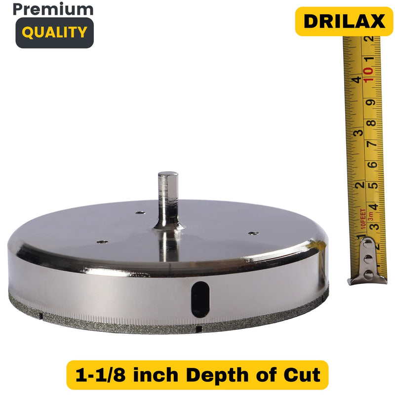 Drilax 6 Inch Diamond Hole Saw | 3/8" Shank, 1-1/8" Depth | for Recessed Lights, Toilet Flanges, Large Drains | Drills Porcelain, Granite, Glass, Tile