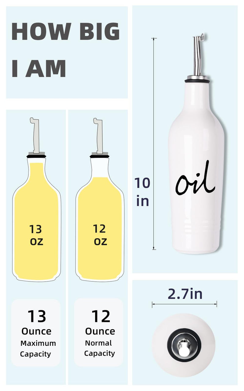 HAOTOP Farmhouse Ceramic Oil and Vinegar Dispenser Bottle Set, Perfect for Storage of Oil and Vinegar,13 oz (White) White
