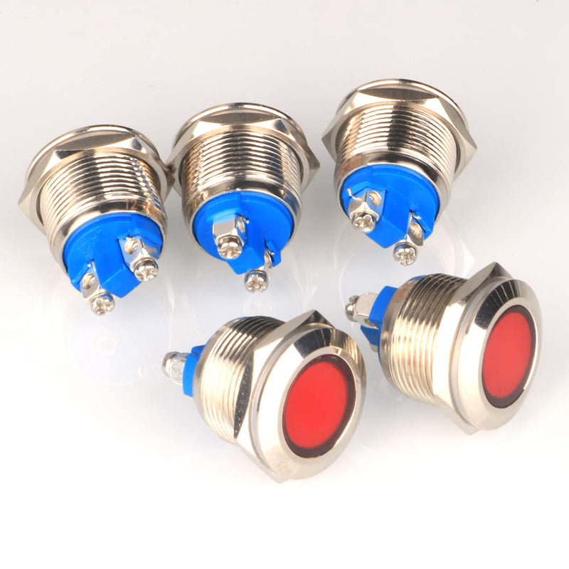Guuzi 5pcs 12V-24V 19mm LED Metal Indicator Light Waterproof Signal Lamp with Wire (Red) Red-19mm