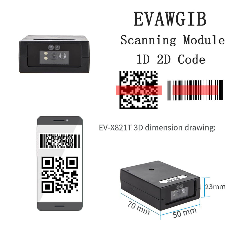Embedded Mini USB Fixed Mount Barcode Scanner Scan Engine, CMOS 2D Barcode Reader Module RS232/TTL/USB Barcode Scanner Module Mini-Size Module (RS232)