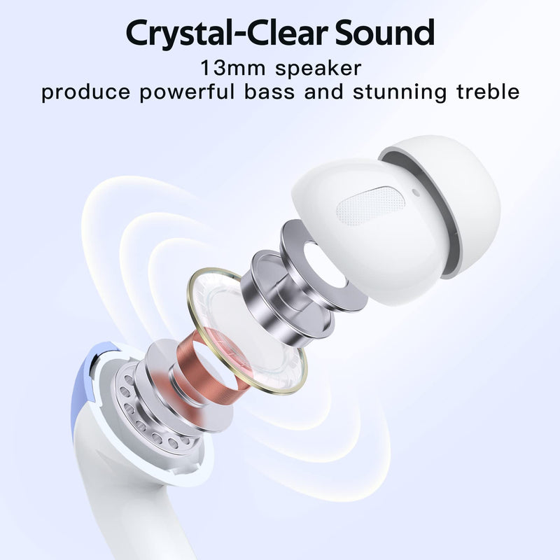 TAGRY Bluetooth Headphones True Wireless Earbuds 60H Playback LED Power Display Earphones with Wireless Charging Case IPX5 Waterproof in-Ear Ear buds with Mic for TV Smart Phone Laptop Computer Sports M Purple