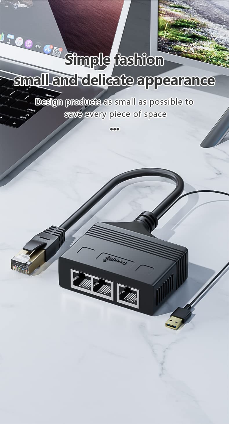 1 to 3 Port RJ45 Network Ethernet Adapter Splitter,esbeecables Ethernet Splitter 1 Male to 3 Female LAN Ethernet Splitter Adapter with USB Charging Port Suitable Super Cat5,Cat5e,Cat6,Cat7,Cat8