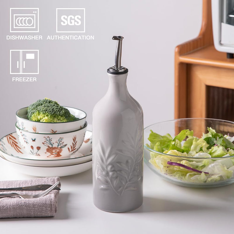 Sweejar Ceramic Olive Oil Dispenser Bottle, 20 Oz Relief Opaque Oil Cruet Protects Oil To Reduce Oxidation, Storage Vinegar, Soy Sauce, Coffee Syrup, Liquids, Set of 1 (Gradient Fog Gray) GradientFogGray 20 oz, Set of 1