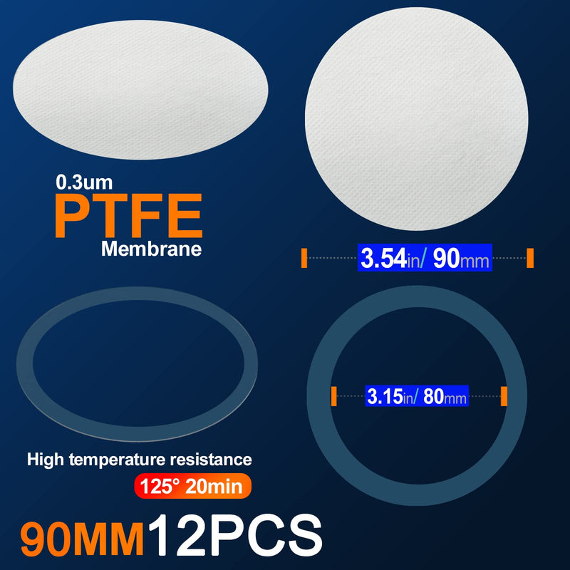 Biomed Solutions 12 x White Synthetic Filter Paper Stickers 90mm 0.3μm PTFE