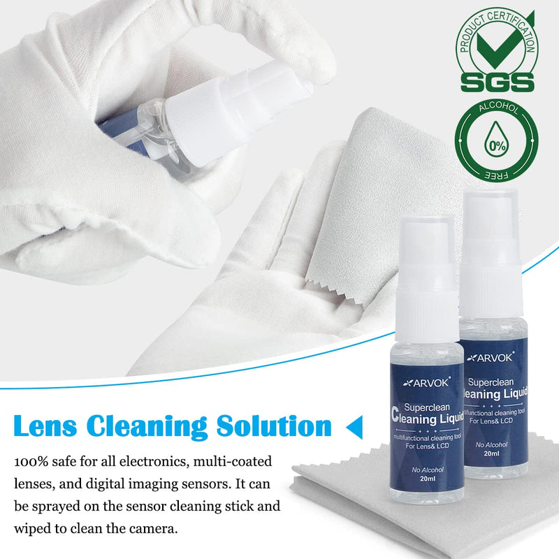 ARVOK Professional Camera Cleaning Kit(32 pcs), Including Air Blower/Cleaning Pen/Cleaning Spray/Cleaning Cloth/Lens Brush, Lens Cleaning Kit for DSLR Cameras Compatible with Canon, Nikon, Sony