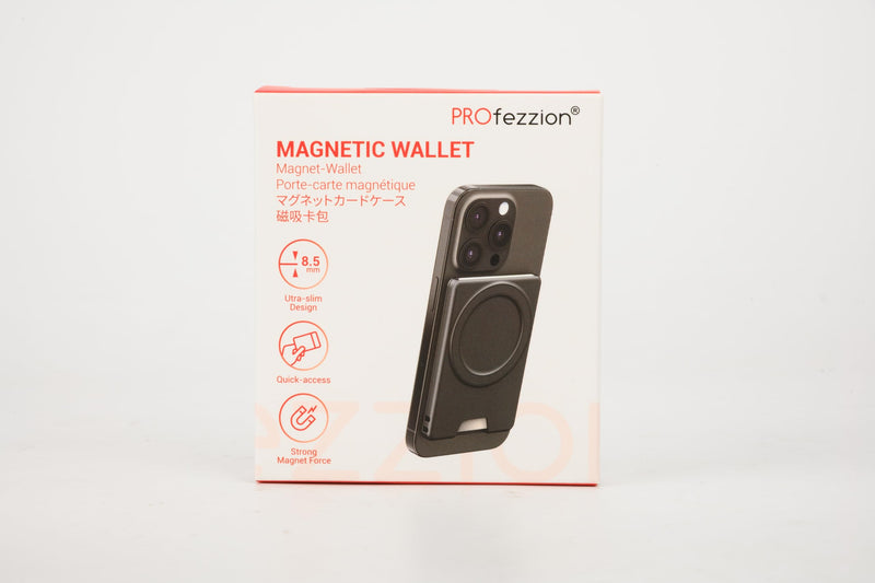 PROfezzion Magnetic Wallet with Double Magnets, Plastic Mag Safe Card Holder Slim Magnetic Phone Wallet Compatible with iPhone 15 14 13 12 Series & Mag Safe Case, Fit 2 Cards, Anti-Drop, Black