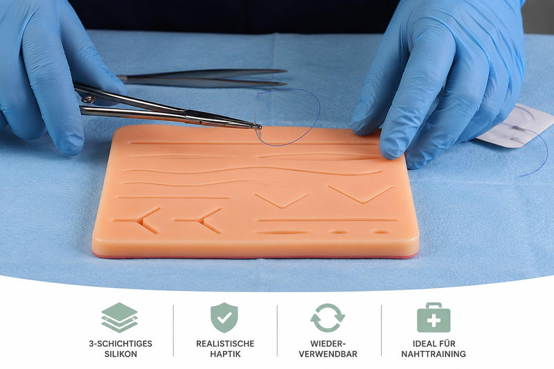 Surgical Suture Kit in Black - Sewing Kit Medicine for Suture Training & Medical Studies | Suture Practice Kit | Suture Set Exercise Medicine with 3-Layer Suture Pad, 12 Threads & Premium Case | Medi | Designed by medical students in Germany