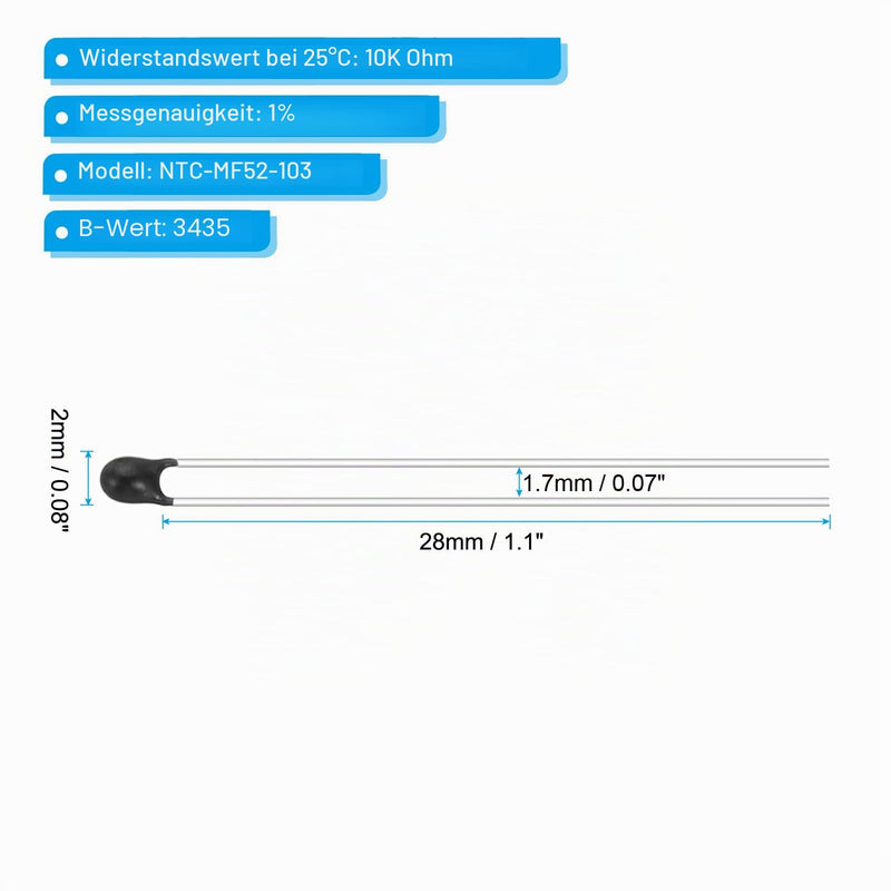 PATIKIL NTC Thermistors Resistors 20 Pieces 10K Ohm MF52-103 1% Accuracy High Sensitive Current Limiter Temperature Sensor for Measurement Temperature Black