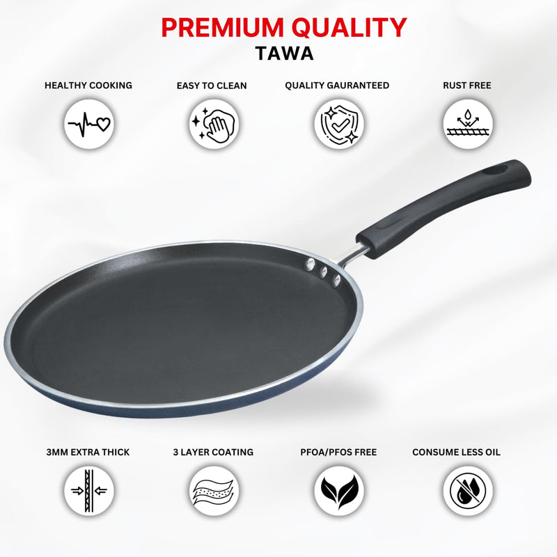Vinod Zest Non-Stick Flat Dosa Tawa/Griddle, 10", Black/Blue