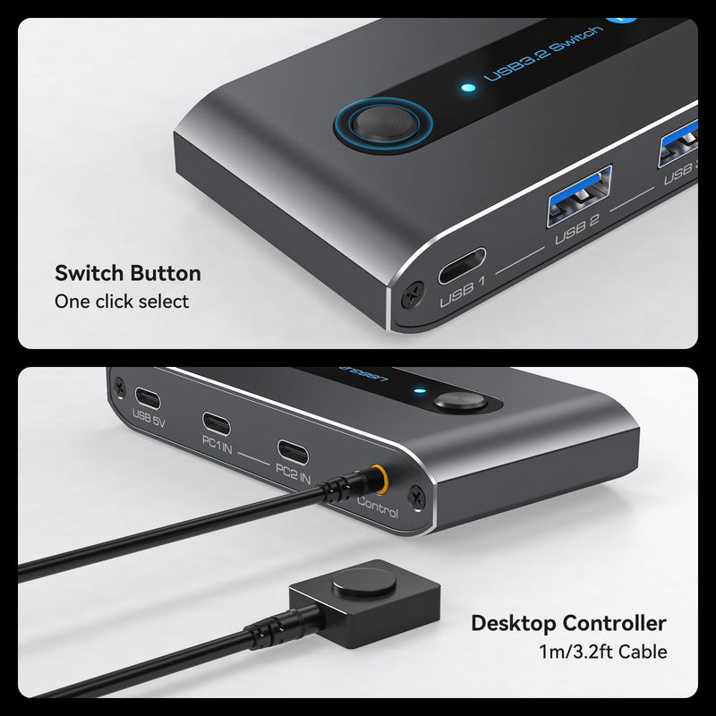 10Gbps USB 3.2 Switch 2 Computers Share USB A/C Ports Supports USB C Input for Mouse Keyboard Printer with Desktop Controller USB 3.2 Switch 2 PC