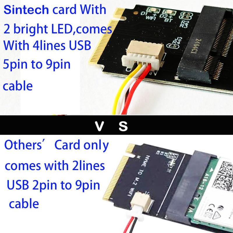 Sintech M.2 M-Key M.2 A/E Key,NGFF Key-E Card to M.2 Key M Adapter Card Compatible with Intel 7260,8260,9260