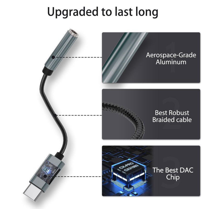 USB C DAC Dongle Amplifier [♪Ultimate Audio Experience♪] USB-C to 3.5mm Audio Adapter with CX31993 Chip Supports Hi-Resolution 32-bit/384kHz Lossless HiFi Music Compatible with Type C Smartphones