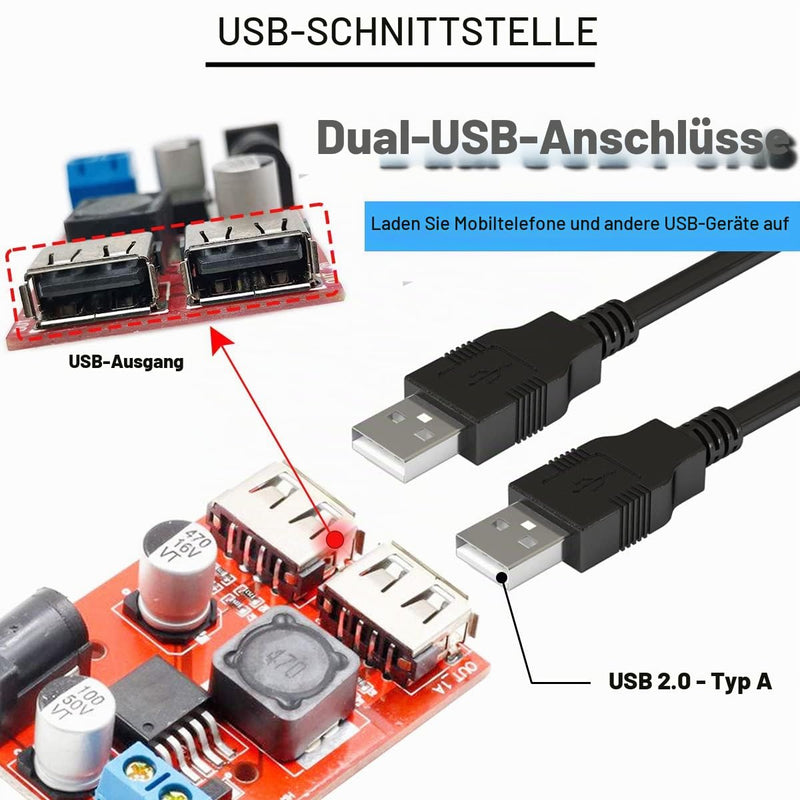 Dual USB Power Supply Module 2 Pieces DC-DC Step Down 9V/12V/24V/36V to 5V 3A Buck Car Charger Solar Voltage Converter Module 150kHz