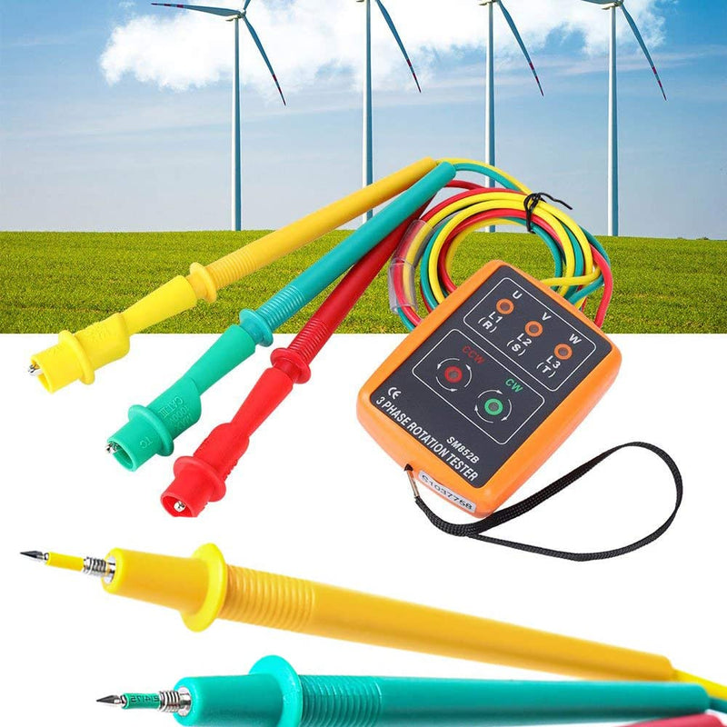 Phase Tester Rotary Field Meter AC60 V ~ 600 V, EIMZU Rotation Display Tester Detector Meter 3 Phase with Crocodile Clips and Buzzer Tester Shows